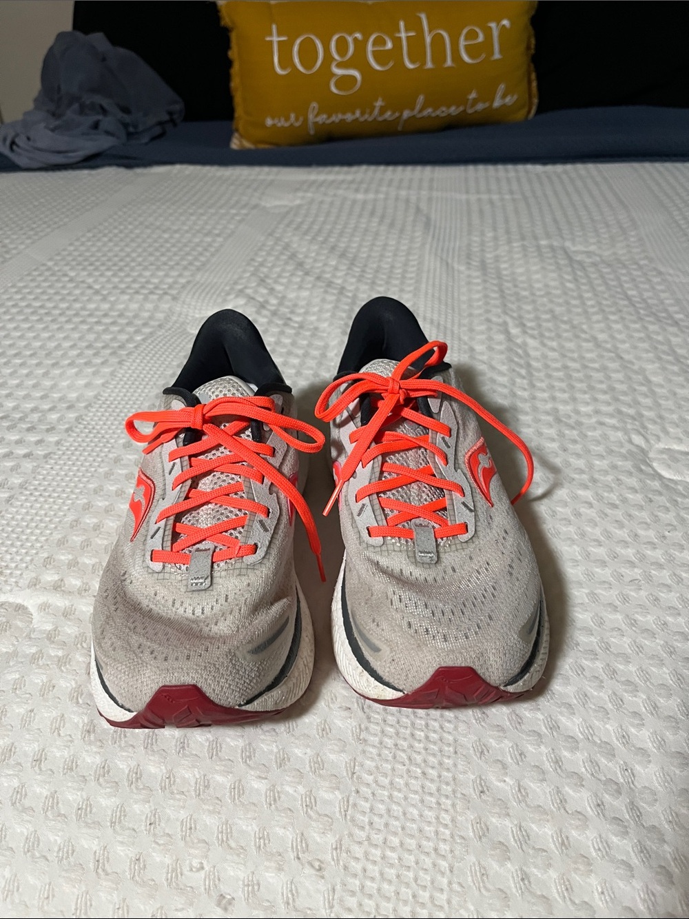 Saucony Kids Light Gray Sneakers with Neon Orange Accents